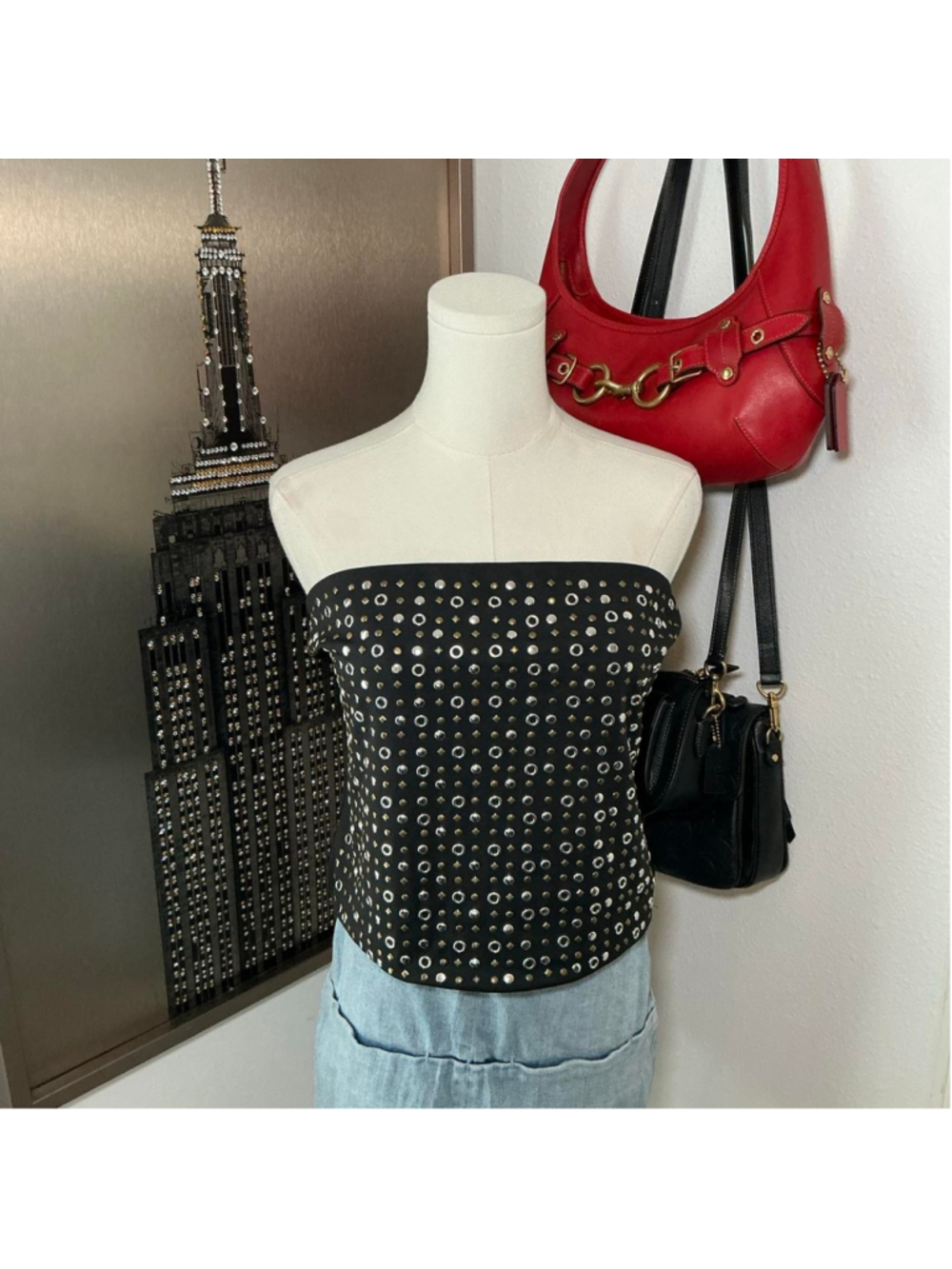 Edikted Black Studded Grommet Strapless Corset Tube Top Size L